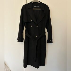 Zara Trench Suede-Feel Dark Navy M